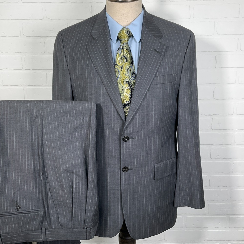 Chaps Suit Men 41 31W 30L‎ Gray Blue Pinstripe Wool  Classic Career Neutral 2pc
